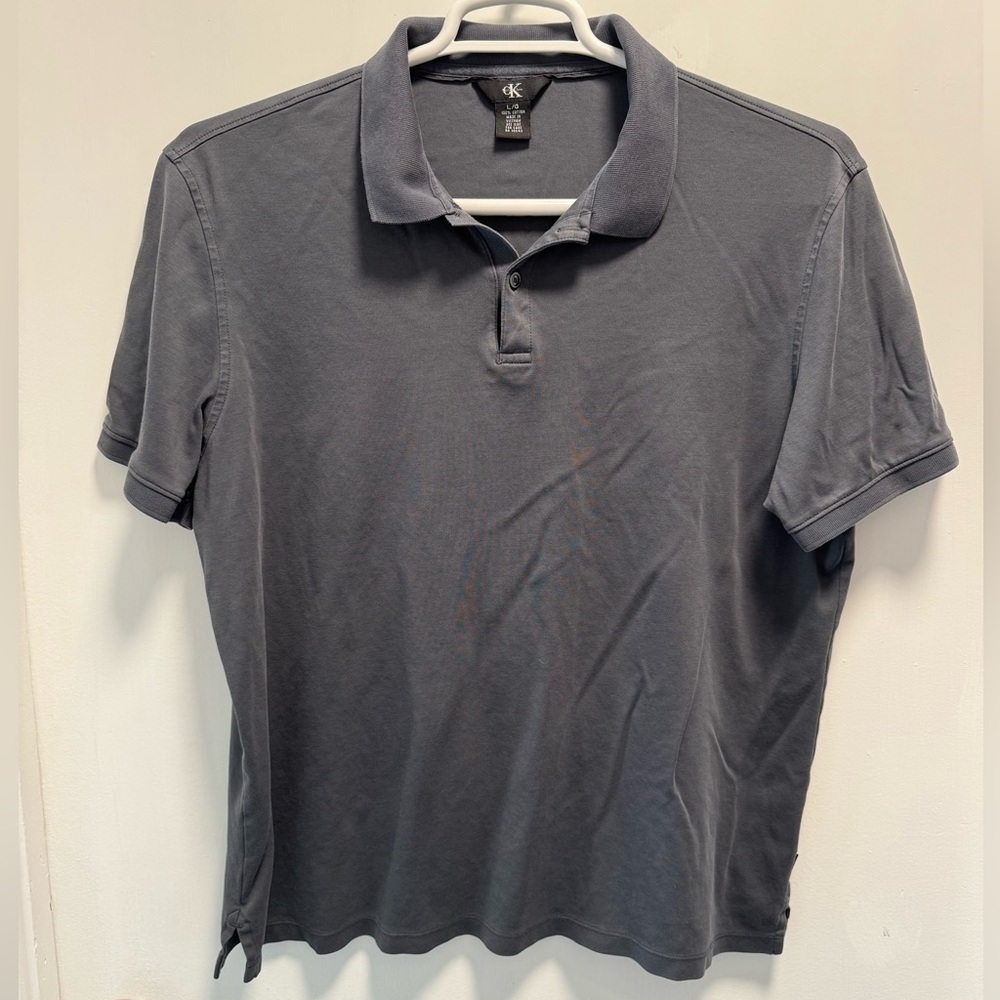 Gently Used Calvin Klein Mens Dark Grey Short Sleeve Polo Collared Shirt Size L